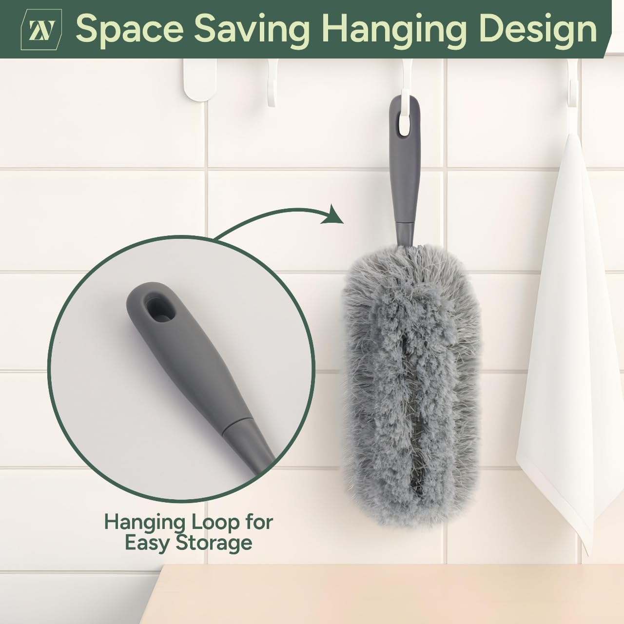 Zuvo Microfiber Duster with Detachable Washable Head – Soft Grip Handle