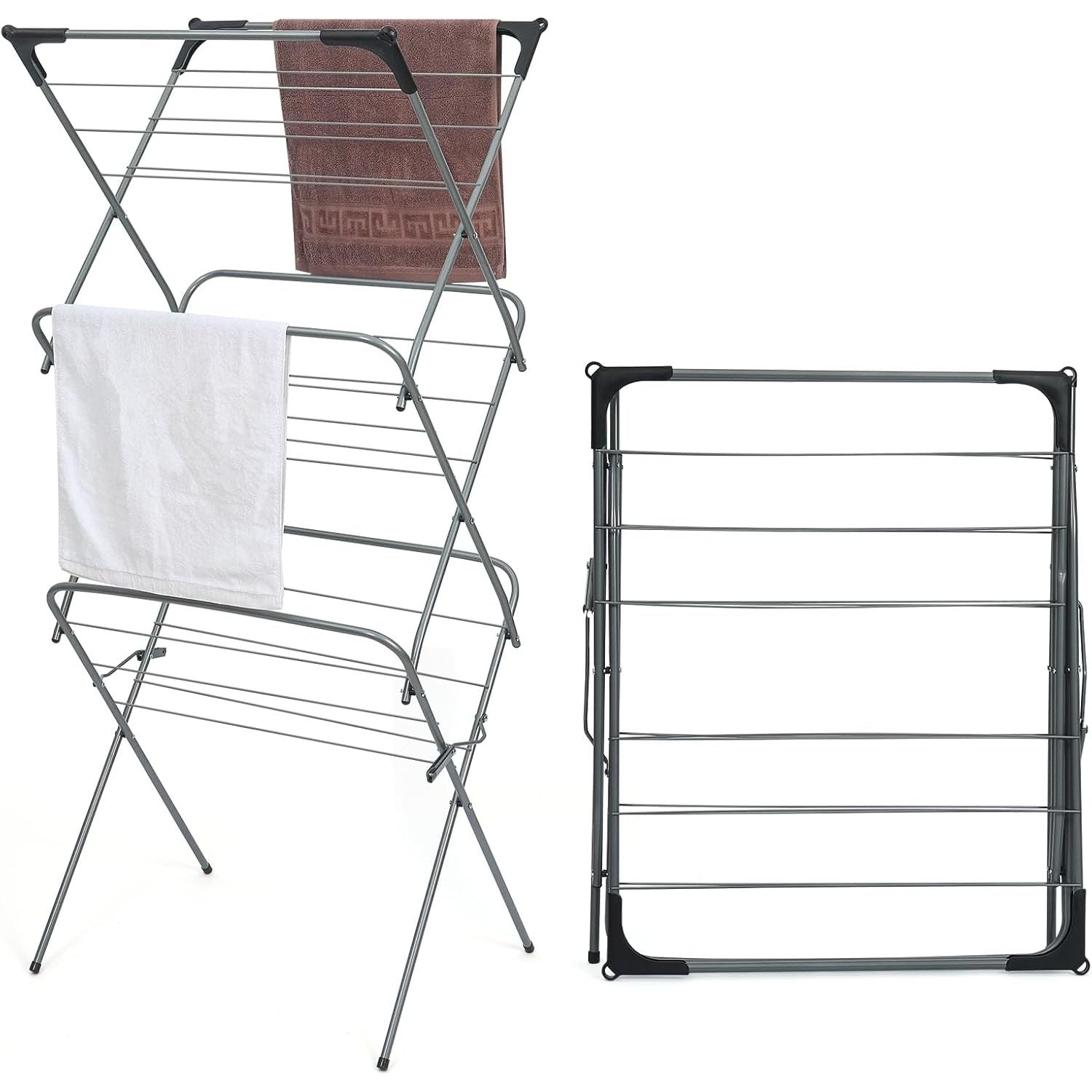 3 Tier Clothes Airer, Heavy Duty Foldable Clothes Drying Rack, with Non-Slip Feet